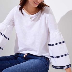 LOFT White Bell Sleeve T-Shirt with Navy Detail